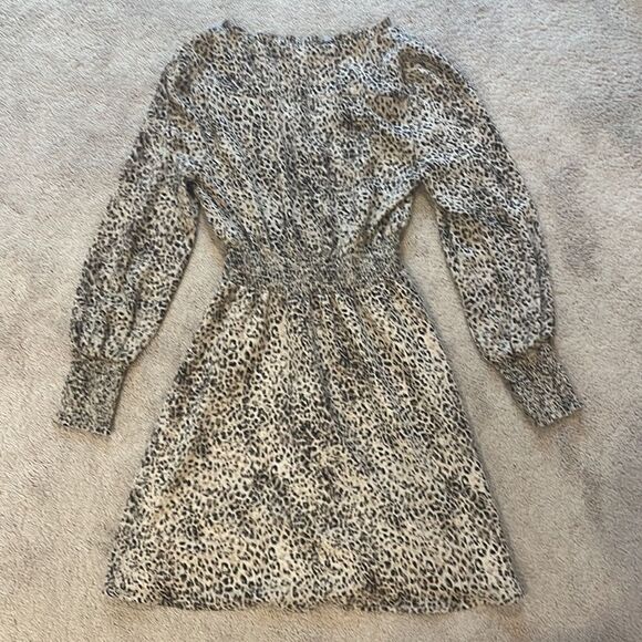 BB DAKOTA Steve Madden Taupe Leopard Print Smocked Mini Dress Size XS - Picture 6 of 12